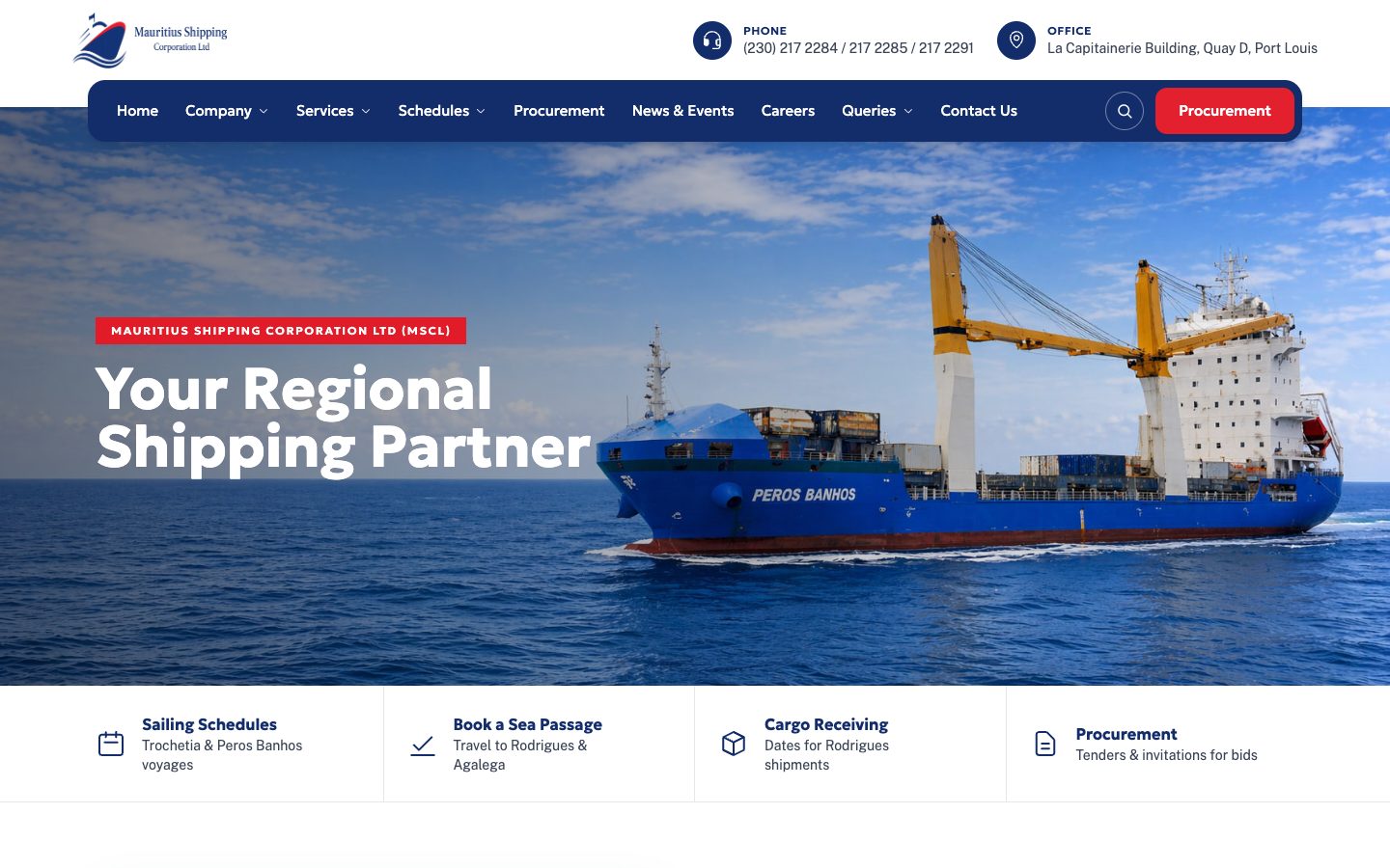 Mauritius Shipping Corporation website homepage
